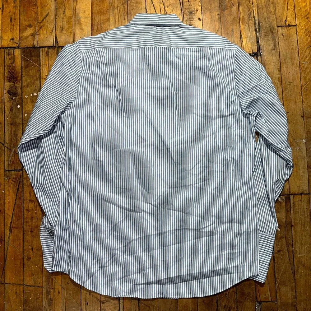 Perry Ellis Portfolio Dress Shirt Mens XL White Striped Long Sleeve Button Down‎